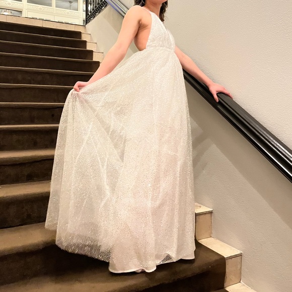 White and Silver Sparkly Princess Gown - Picture 5 of 6